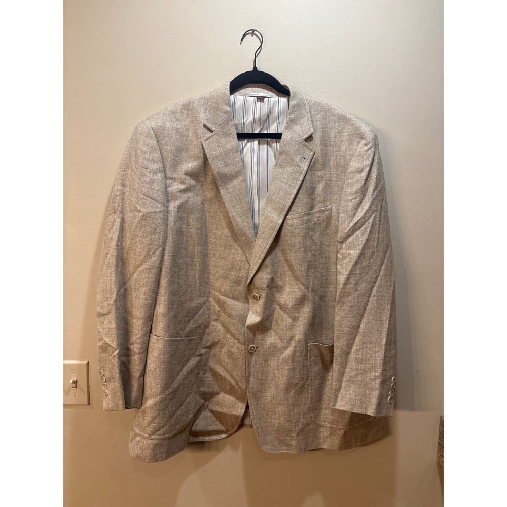 Kroon Soft Coat Tan Herringbone Silk Linen Wool Blazer Mens‎ 48L Sport Coat